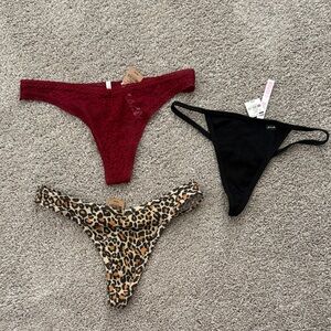 Victoria's Secret Lace & Mesh Thong Set - Burgundy, Black, Leopard